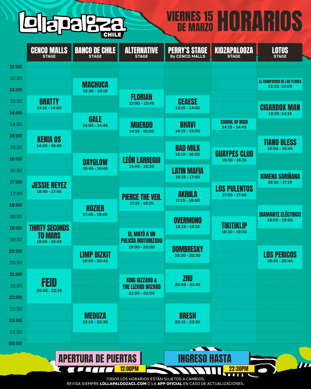 Lollapalooza Chile 2024 anuncia horarios por día Revísalos acá